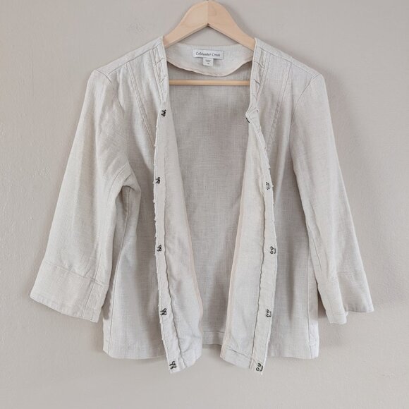 Beige Linen Blend Quarter Sleeve Blazer with Hook and Eye Clasps - Women's Sz 10 - Picture 8 of 11